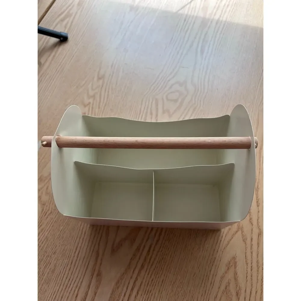 #383 New Metal Storage Caddy with Handle Cream size 7 3/4”x7”x5.5”